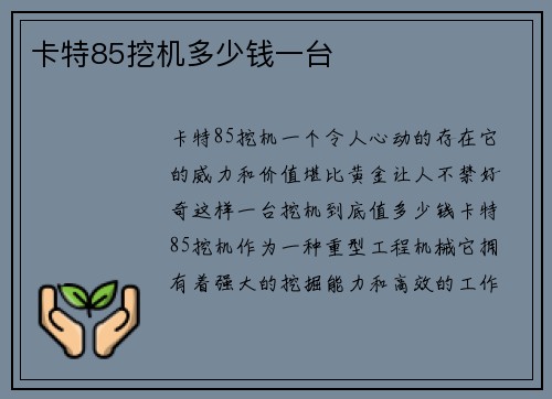 卡特85挖机多少钱一台